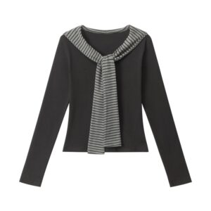 Stylish Cape Detail Preppy LongSleeve