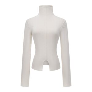 Versatile Solid Color Knitted High-Neck LongSleeve